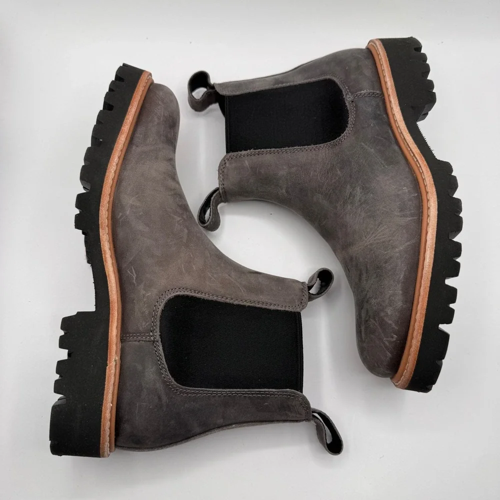 Nisolo Go-To Lug Chelsea Boot Grey‎ Leather Women's 7 Nee in Box Water Resistant